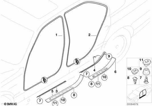 Proteção da borda da porta da frente para BMW E38 (OEM 51728175075). BMW original