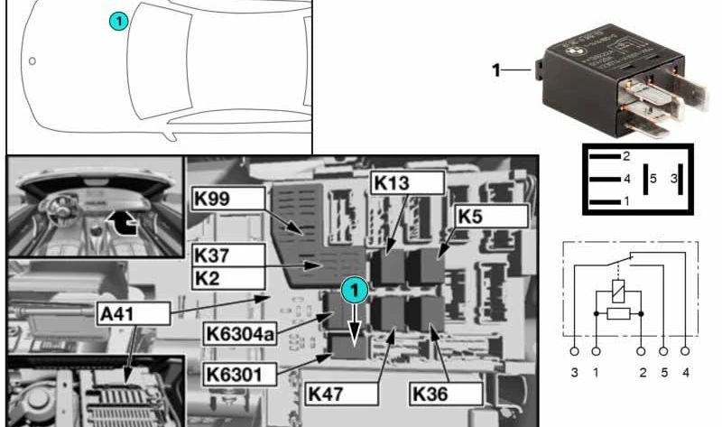 Relé conmutador negro para BMW Serie 1 E81, E82, E87, E88; Serie 3 E90, E91, E92, E93; Serie 5 F07, F10, F11; Serie 6 F12, F13; Serie 7 F01, F02, F04; X3 F25; X4 F26; X5 E70; X6 E71; Z4 E85 (OEM 61316919113). Original BMW