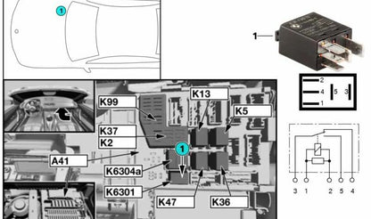 Relé conmutador negro para BMW Serie 1 E81, E82, E87, E88; Serie 3 E90, E91, E92, E93; Serie 5 F07, F10, F11; Serie 6 F12, F13; Serie 7 F01, F02, F04; X3 F25; X4 F26; X5 E70; X6 E71; Z4 E85 (OEM 61316919113). Original BMW