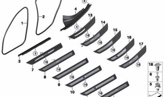 Rear door edge protection for BMW 5 Series F11, F11N (OEM 51727278505). Original BMW.