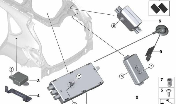 Amplificador de antena AM/FM OEM 65202622361 para BMW F39. Original BMW.