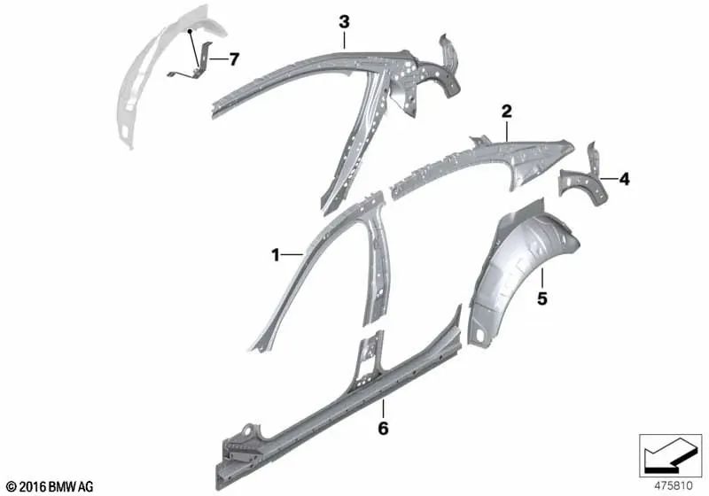 Links hintere Außenkotflügel für die BMW 5 F10 -Serie, F18 (OEM 41217240465). Original BMW