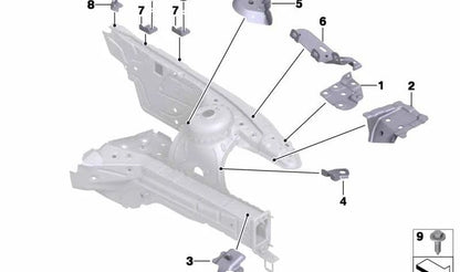 Soporte delantero izquierdo paragolpes OEM 41007193337 para BMW Z4 E89 (sDrive18i, sDrive20i, sDrive23i). Compatible con modelos de 2009 a 2016. Original BMW.