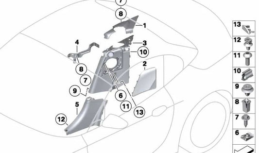 Rejilla altavoz derecho OEM 51439147546 para BMW Z4 E89 sDrive18i, sDrive20i, sDrive23i. Compatible con modelos fabricados entre 2009 y 2016. Recambio original BMW.