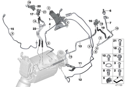 Sensor de presión de gases de escape OEM 13628573974 para BMW F10, F11, G30, G31, F01, F02, G11, G12, E70, F15, G05, E71, F16, G06, G07. Original BMW.
