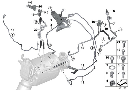 Sensor de presión de gases de escape OEM 13628573974 para BMW F10, F11, G30, G31, F01, F02, G11, G12, E70, F15, G05, E71, F16, G06, G07. Original BMW.