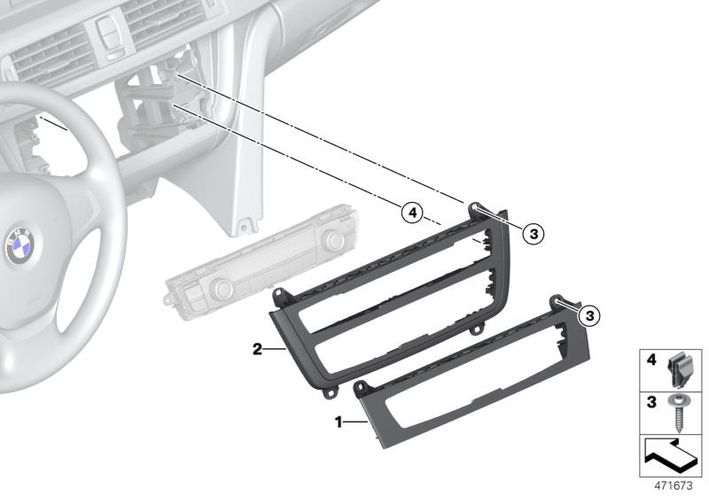 Embellecedor frontal de unidad de climatización OEM 64119358939 para BMW F30, F31, F32, F33, F34. Compatible con varios modelos 316d, 316i, 318d. Pieza original BMW.