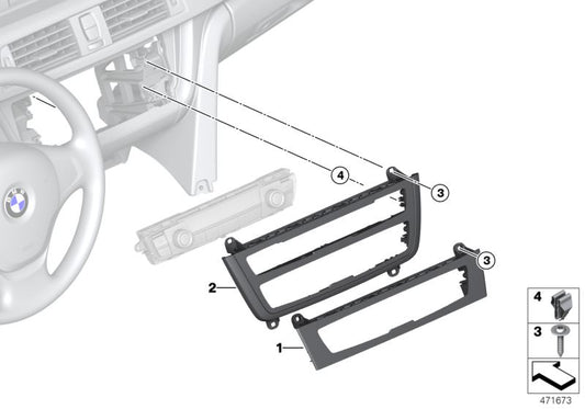 Embellecedor frontal de unidad de climatización OEM 64119358939 para BMW F30, F31, F32, F33, F34. Compatible con varios modelos 316d, 316i, 318d. Pieza original BMW.