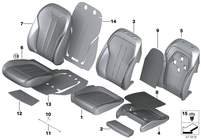 Tapizado confort asiento cuero climatizado negro OEM 52107450841 para BMW X5 F15, X6 F16. Original BMW.