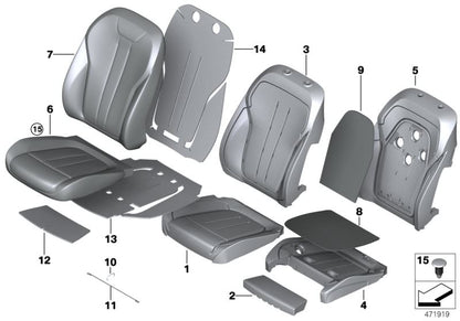 Tapizado confort asiento cuero climatizado negro OEM 52107450841 para BMW X5 F15, X6 F16. Original BMW.