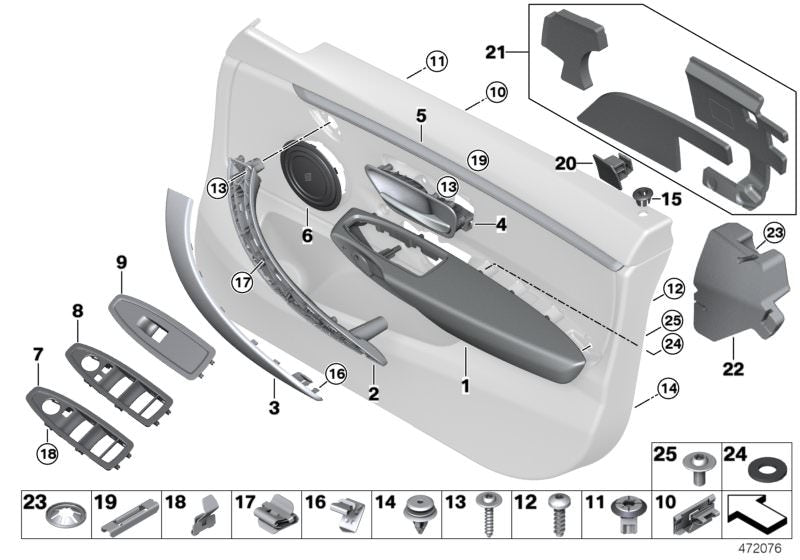 Embellecedor interruptor elevalunas lado conductor OEM 51417283832 para BMW F20, F21, F30, F31, F34, F36, F80. Original BMW.