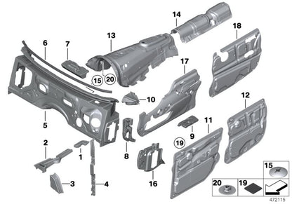 Isolamento del tunnel acustico per BMW 5 F07 Series, F07N, 7 F01, F01N, F02, F02N, F04 (OEM 51487945996). BMW originale.