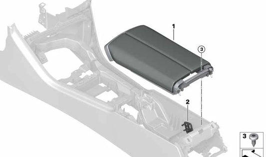 Apoio de braço do console central em couro para BMW G14, G15, G16 (OEM 51166996370). BMW originais.