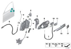 Manilla pintada exterior derecha OEM 51217413566 para BMW Serie 7 G11, G12 en color ARKTIKGRAU. Original BMW.