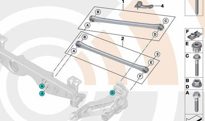Kit reparación brazo transversal inferior OEM 33322444442 para MINI R56, R56 LCI, Clubman R55, Cabrio R57, Coupé R58, Roadster R59, Countryman R60, Paceman R61. Original MINI.