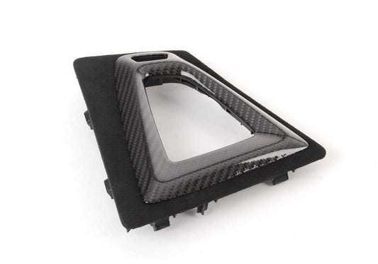 Embellecedor consola central M Performance en carbono y Alcantara OEM 51162358358 para BMW F80, F80N, F82, F82N, F83, F83N. Compatible con modelos con cambio DKG. Original BMW.
