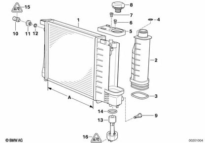 Radiador de agua con enfriador de aceite de la transmisión para BMW Serie 3 E36 (OEM 17111723528). Original BMW