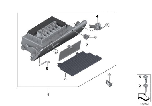 Porta-luvas para BMW X1 F48, F48N, X2 F39 (OEM 51166841166). BMW original