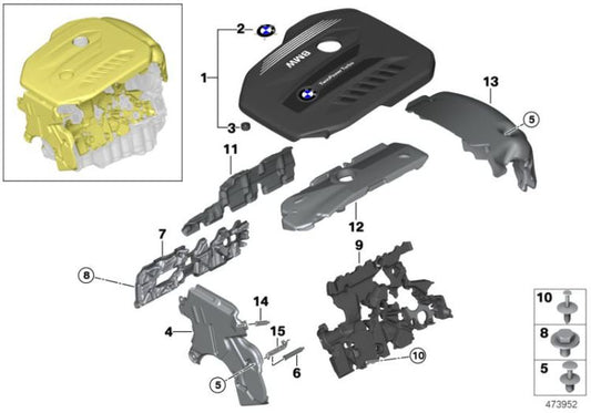 Engine cover for BMW G30, G31, G32, G11, G12, G14, G15, G16 (OEM 11148571306). Original BMW.