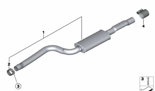 Silencioso delantero OEM 18307646913 para BMW Serie 5 F18 525Li (CU41, 5S41) con motor N20. Compatible con modelos automáticos y manuales. Original BMW.