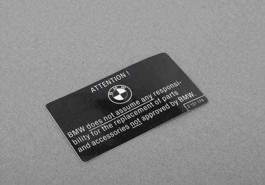 Placa informativa OEM 51142121174 para BMW E32 y BMW Motorrad R248, R21. Pieza original BMW.