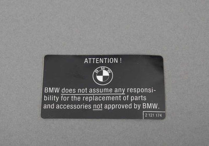 Placa informativa OEM 51142121174 para BMW E32 y BMW Motorrad R248, R21. Pieza original BMW.