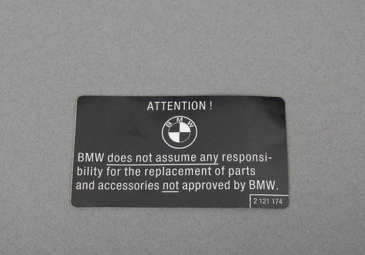 Piastra informativa OEM 51142121174 per BMW E32 e BMW Motorrad R248, R21. BMW originale BMW.