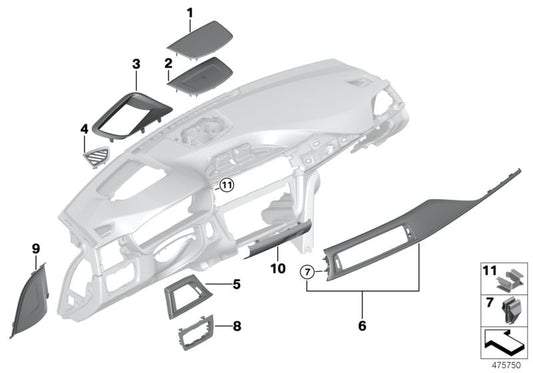 Tapa salida aire desempañador ventanilla izquierda OEM 51459241139 para BMW F30. Original BMW.