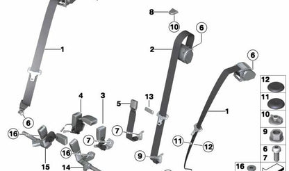 Cinturón superior trasero derecho para BMW Serie 2 F87N (OEM 72118092864). Original BMW