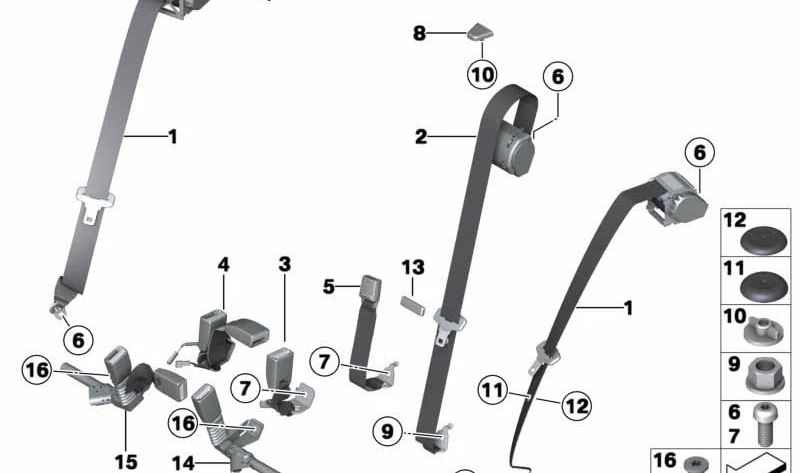 Cinturón de seguridad trasero izquierdo OEM 72117375447 para BMW F87, F30, F31, F80, F36, F82. Original BMW