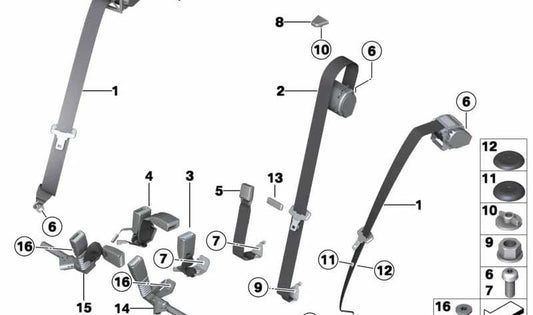 Oé de cinto de segurança traseiro esquerdo OEM 72118076353 para BMW F36, F82. BMW original.