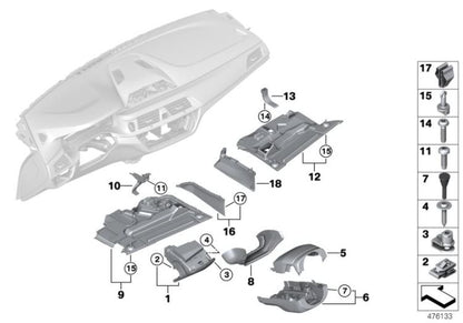 Bandeja panel instrumentos lado conductor OEM 51167948718 para BMW Serie 5 G30, G31, Serie 6 G32... y más. Original BMW.