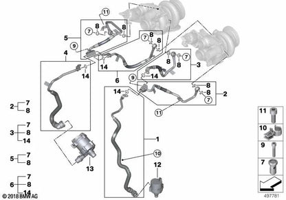 Tubería de refrigeración retorno turbocompresor OEM 11539485761 para BMW 7' G12, 7' G12 LCI, 8' G16 Gran Coupé. Original BMW.