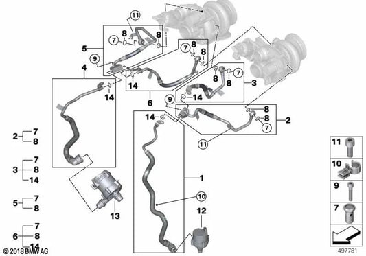Pipeline de réfrigérant du turbocompresseur de gaz d'échappement pour BMW G12, G12N, G16 (OEM 11539485761). BMW d'origine.