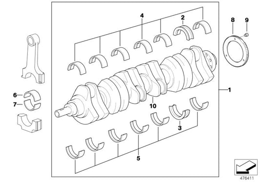 Cojinete de bancada principal 59,50MM (+0,50) OEM 11211706866 para BMW E21, E30, E36, E46, E12, E28, E34, E39, E60, E61, E38, E65, E66, E83, E53, Z1, Z3, E85. Original BMW.