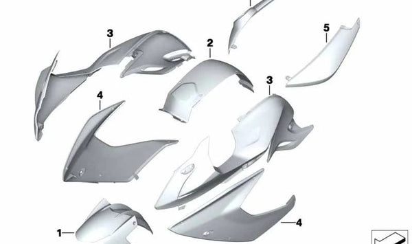 Panel lateral trasero derecho OEM 46638535212 para BMW Motorrad F800 GT (FK71) 2012-2019. Color blanco alpino (Alpine White 3). Pieza original BMW Motorrad.