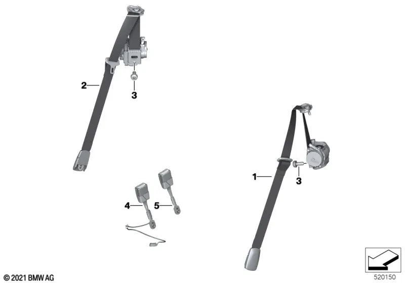Befestigungsgürtel der 1. Reihe von Sitzen für BMW Serie 2 F45, F46, X1 F48, X2 F39, Z4 G29, Mini F54, F55, F56, F57, F60 (OEM 72117313297). Original BMW.