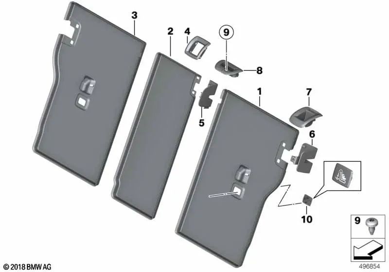 Left Backrest Cover for BMW F34, F34N 3 Series, F36, F36N 4 Series (OEM 52207341765). Original BMW.