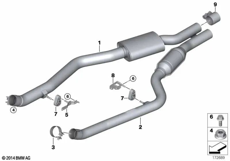 Central silencer for BMW E70N, F15 Series X5, E71, F16 Series X6 (OEM 18307646117). Genuine BMW