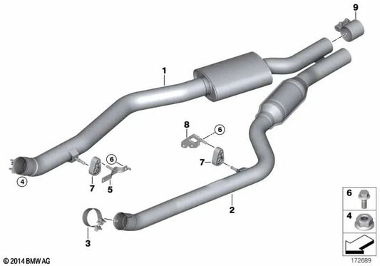 Central silencer for BMW E70N, F15 Series X5, E71, F16 Series X6 (OEM 18307646117). Genuine BMW