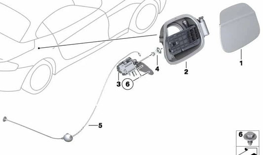 Motor del tapón de llenado de combustible OEM 67117200675 para BMW Z4 E89. Original BMW.