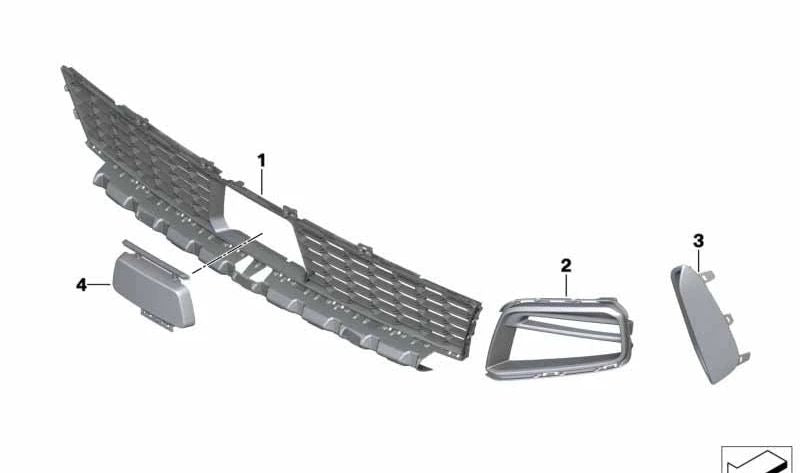 Rejilla entrada de aire derecha OEM 51118075334 para BMW Serie 1 F40 (modelos 116d, 116i, 118d, 118i). Pieza original BMW.