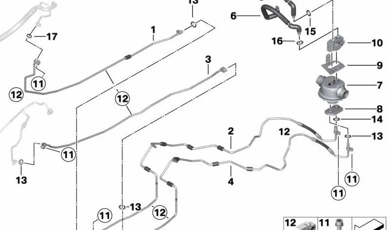 Tubería de succión OEM 64539203843 para BMW F10, F01. Original BMW.