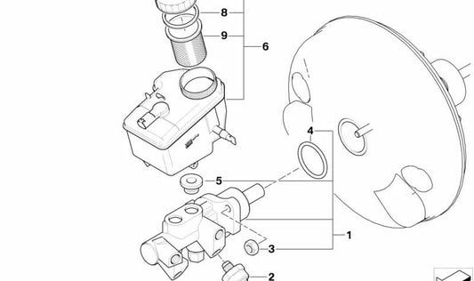 Cilindro maestro de freno OEM 34316750642 para BMW E46. Pieza original BMW.