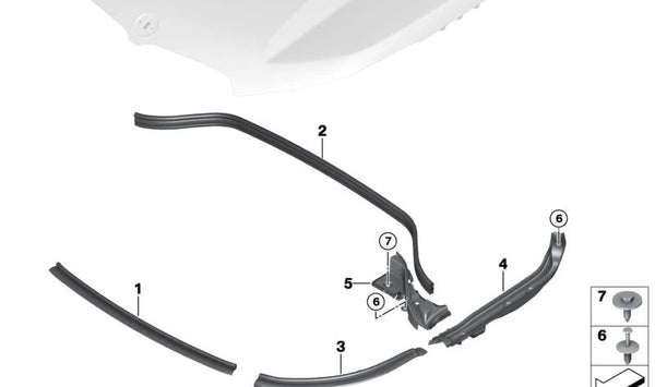 **Junta de soporte lateral derecha OEM 51769883432 para BMW U11, U12, U10. Original BMW.**