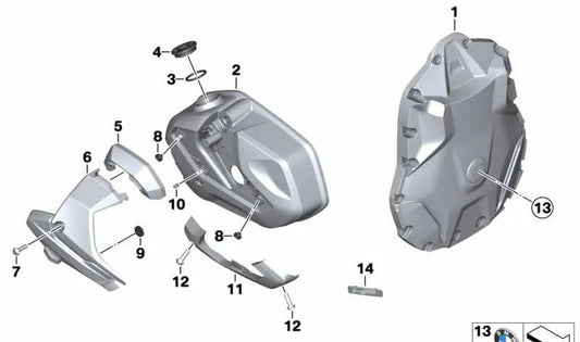 Tampa frontal fresada OEM 11148405515 para motocicletas BMW R1200GS, R1250GS, R1200RT, R1250RT, R1200R, R1250R, R1200RS, R1250RS. Originais BMW Motorrad.