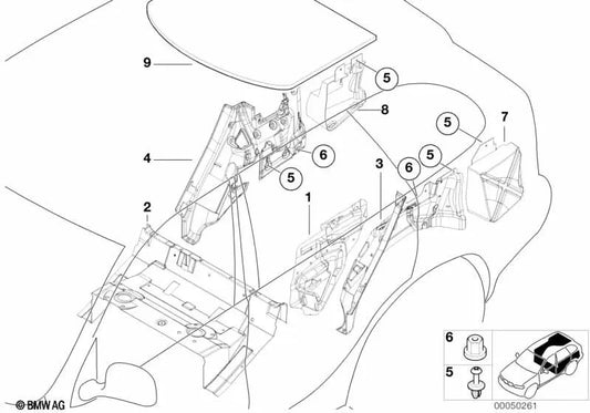 Isolamento acústico do arco da roda traseira direita para BMW X5 E53 (OEM 51488402156). BMW original