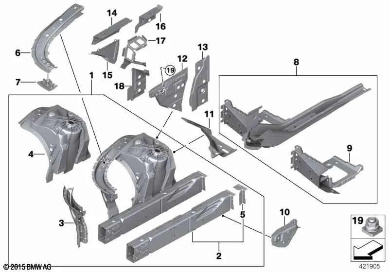 Front left wheel arch support for BMW 6 Series G32, 7 Series G11, G12 (OEM 41007412953). Original BMW