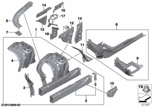 Front left wheel arch support for BMW 6 Series G32, 7 Series G11, G12 (OEM 41007412953). Original BMW