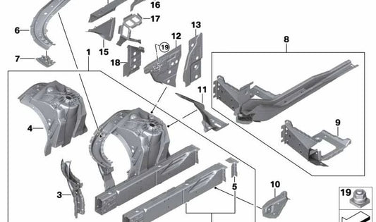 Soporte de suspensión delantero derecho OEM 41007329638 para BMW G32 (620d, 630d), G11 y G12. Compatible con tracción trasera y xDrive. Original BMW.